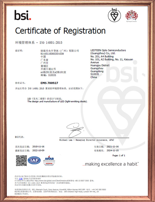 ISO 14001：2015证书-2022